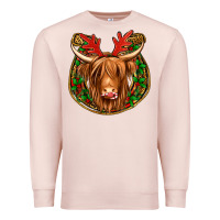 Pale Pink christmas highland cow mistletoe Christmas Premium Sweatshirt - Jasminsmagicworld