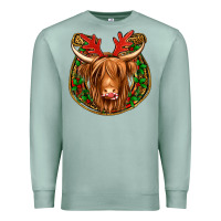 Seafoam christmas highland cow mistletoe Christmas Premium Sweatshirt - Jasminsmagicworld