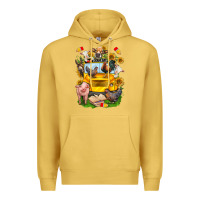 Antique Gold farm animals with school bus Premium Hoodie - NancyCooperArtShop