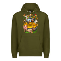 Army Green farm animals with school bus Premium Hoodie - NancyCooperArtShop
