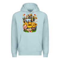 Blue Mist farm animals with school bus Premium Hoodie - NancyCooperArtShop
