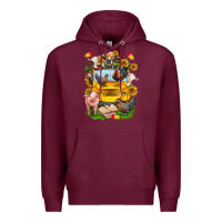 Burgundy farm animals with school bus Premium Hoodie - NancyCooperArtShop