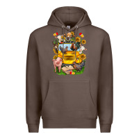 Coffee farm animals with school bus Premium Hoodie - NancyCooperArtShop