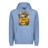 Colony Blue farm animals with school bus Premium Hoodie - NancyCooperArtShop