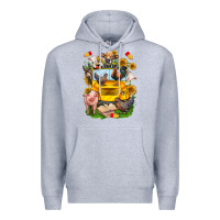 Heather Grey farm animals with school bus Premium Hoodie - NancyCooperArtShop