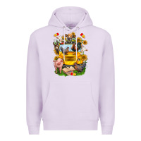 Lilac farm animals with school bus Premium Hoodie - NancyCooperArtShop