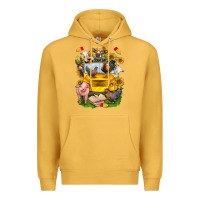 Mustard farm animals with school bus Premium Hoodie - NancyCooperArtShop