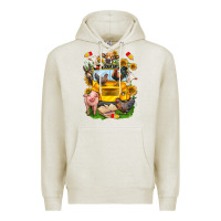 Oatmeal Heather farm animals with school bus Premium Hoodie - NancyCooperArtShop