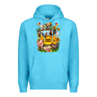 Ocean Blue farm animals with school bus Premium Hoodie - NancyCooperArtShop