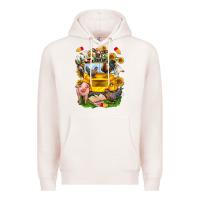 Pale Pink farm animals with school bus Premium Hoodie - NancyCooperArtShop