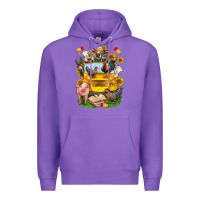 Purple farm animals with school bus Premium Hoodie - NancyCooperArtShop