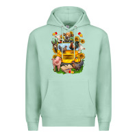 Seafoam farm animals with school bus Premium Hoodie - NancyCooperArtShop