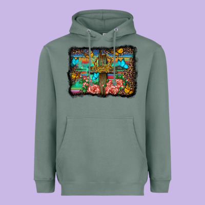 Wooden Cross Background Heavyweight Hoodie Designed By Barkaloodesign