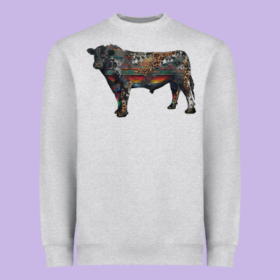 Heavyweight Sweatshirt black angus bull with western patterns