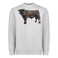Heather Grey black angus bull with western patterns Heavyweight Sweatshirt - RanaPortraitStore