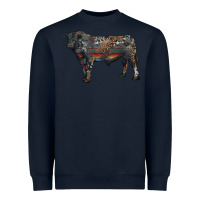 Navy black angus bull with western patterns Heavyweight Sweatshirt - RanaPortraitStore