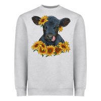 Black Angus Calf With Sunflowers Heavyweight Sweatshirt | Teevron