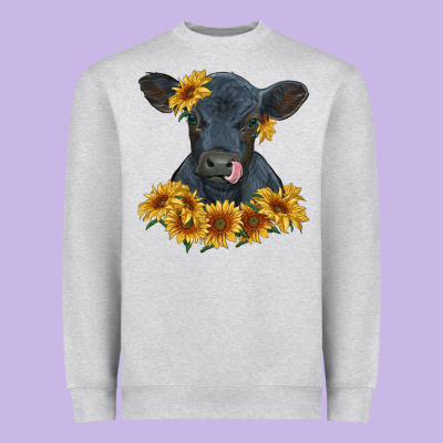 Heavyweight Sweatshirt black angus calf with sunflowers