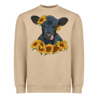 Mushroom black angus calf with sunflowers Heavyweight Sweatshirt - RanaPortraitStore