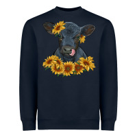 Navy black angus calf with sunflowers Heavyweight Sweatshirt - RanaPortraitStore