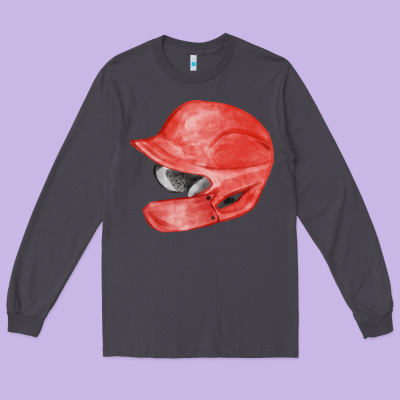 Red Baseball Batting Helmet Fa Element Long Sleeve Tee Designed By Fadigitalartstudio