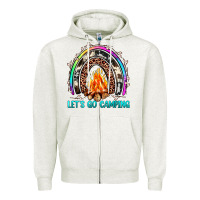 Oatmeal Heather let's go camping rainbow Zipper Hoodie - JahusDesignShop