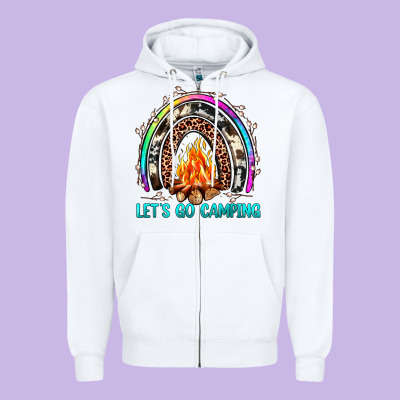 Let's Go Camping Rainbow Zipper Hoodie Designed By Jahusdesignshop