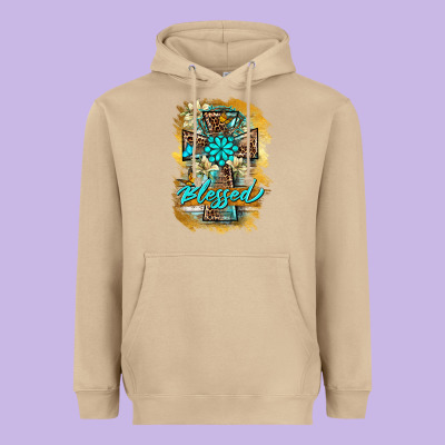 Western Cross Blessed Lily Butterfly Heavyweight Hoodie Designed By Barkaloodesign