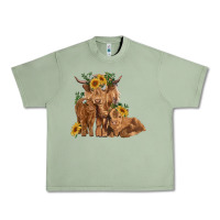 Oil Green highland cow family Urban Heavy Tee - RanaPortraitStore
