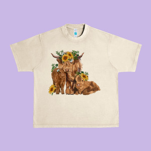 Highland Cow Family Urban Heavy Tee Designed By Ranaportraitstore