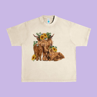 Highland Cow Family Urban Heavy Tee Designed By Ranaportraitstore