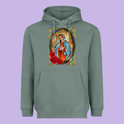 Our Lady Of Guadalupe Frame Heavyweight Hoodie Designed By Barkaloodesign