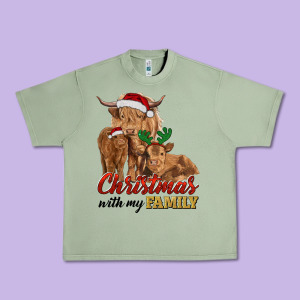 Christmas With My Family Highland Cow Cattle And Calves Urban Heavy Tee Designed By Ranaportraitstore