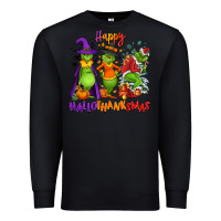 Black Happy Hallothanksmas Premium Sweatshirt - NancyCooperArtShop