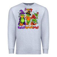 Heather Grey Happy Hallothanksmas Premium Sweatshirt - NancyCooperArtShop