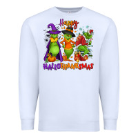 White Happy Hallothanksmas Premium Sweatshirt - NancyCooperArtShop