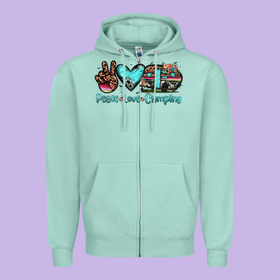Peace Love Camping Zipper Hoodie Designed By Jahusdesignshop