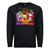 Black Happy Hallothanksmas coffee cups Premium Sweatshirt - NancyCooperArtShop