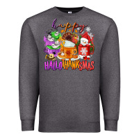 Charcoal Heather Happy Hallothanksmas coffee cups Premium Sweatshirt - NancyCooperArtShop