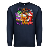Navy Happy Hallothanksmas coffee cups Premium Sweatshirt - NancyCooperArtShop