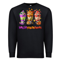 Black Happy Hallothanksmas coffee cups Premium Sweatshirt - NancyCooperArtShop