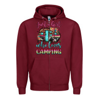 Burgundy just a girl who loves camping Zipper Hoodie - JahusDesignShop