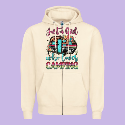 Just A Girl Who Loves Camping Zipper Hoodie Designed By Jahusdesignshop