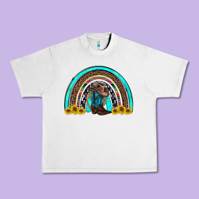 Western Cowboy Boots Sunflowers Rainbow Urban Heavy Tee Designed By Ranaportraitstore
