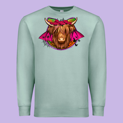 Halloween Highland Cow Horseshoe Premium Sweatshirt Designed By Jasminsmagicworld