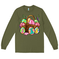 Army Green Easter eggs with basket Easter Day Long Sleeve Tee - Neo Western