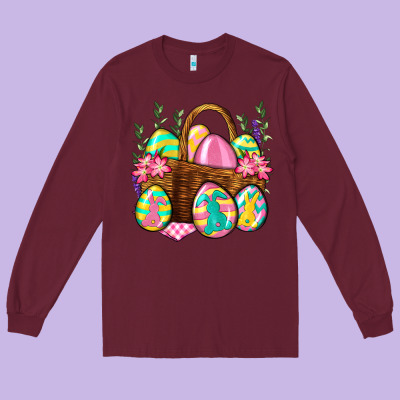 Easter Eggs With Basket Easter Day Long Sleeve Tee Designed By Neo Western