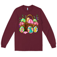 Burgundy Easter eggs with basket Easter Day Long Sleeve Tee - Neo Western
