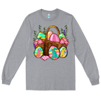 Heather Grey Easter eggs with basket Easter Day Long Sleeve Tee - Neo Western