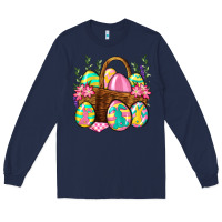 Navy Easter eggs with basket Easter Day Long Sleeve Tee - Neo Western